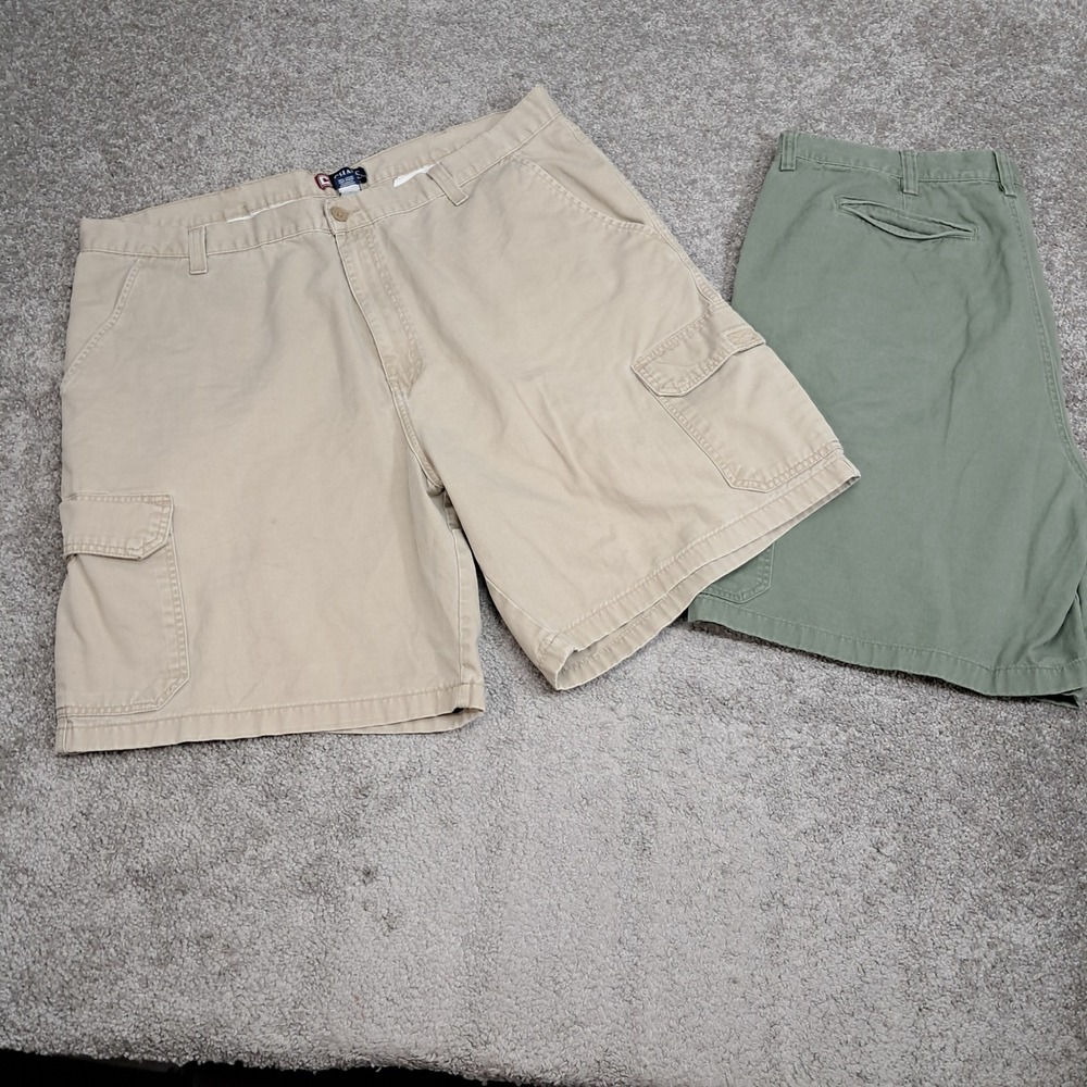 Chaps Mens Cargo Shorts Bundle Size 42 Khaki Tan Olive Green 100% Cotton 2 Pack